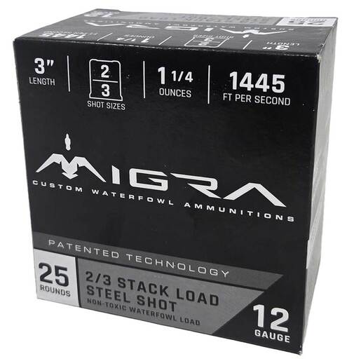 Migra Stack Load 12 Gauge 3in #2/3 1-1/4oz Waterfowl Steel Shotshells Ammo - 25 Rounds Ammo - 2/3 25 Rounds - 2/3 Ammo