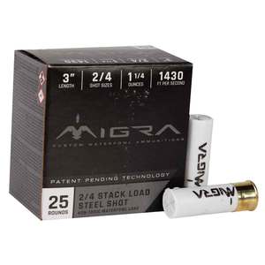 Migra Steel Shot 12 Gauge 3in #2/4 1-1/4oz Waterfowl Shotshells - 25 ...