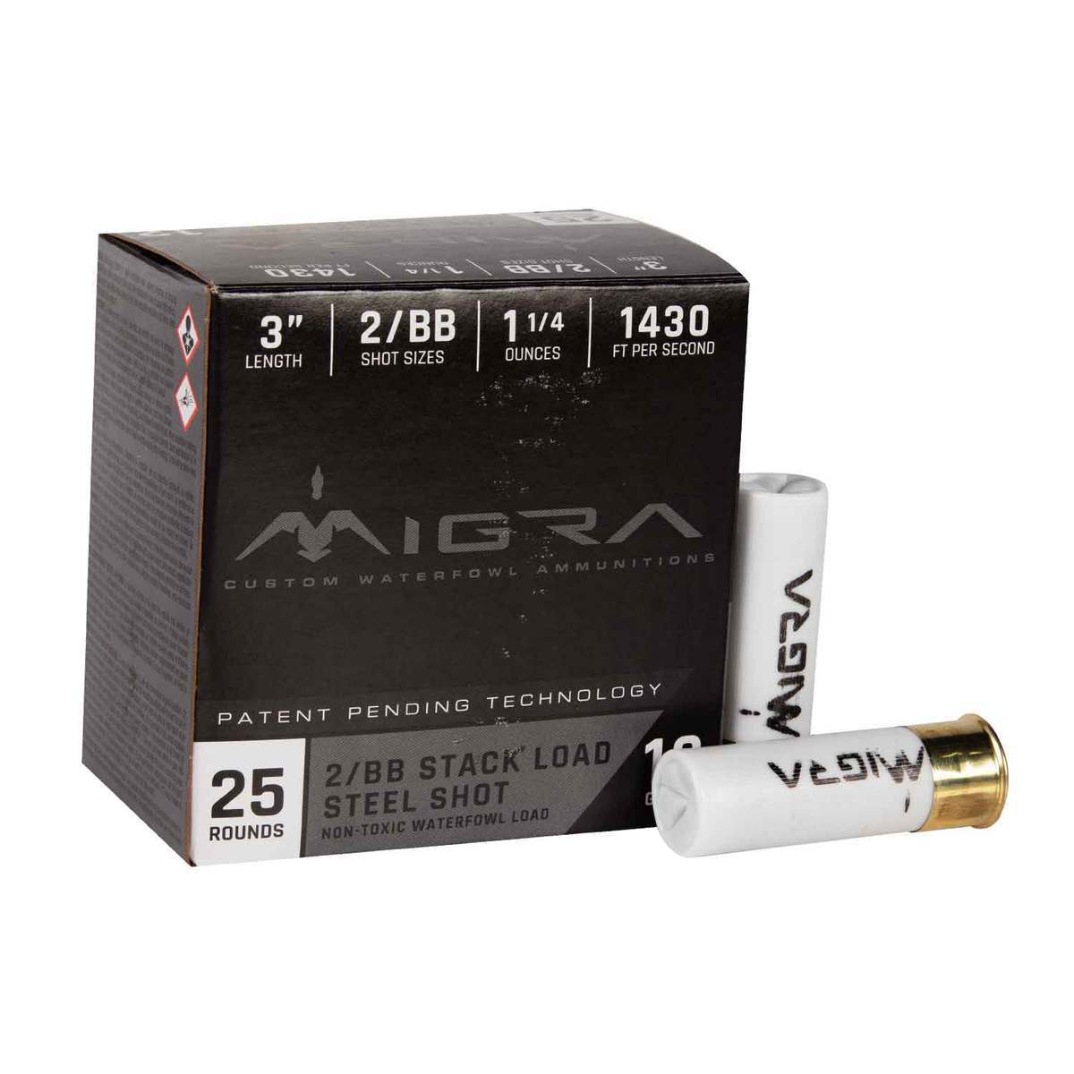 Migra Steel Shot 12 Gauge 3in #2/BB 1-1/4oz Waterfowl Shotshells - 25  Rounds