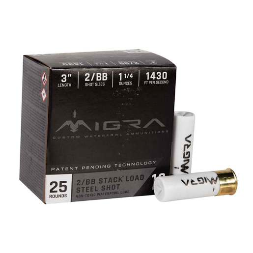 Migra Steel Shot 12 Gauge 3in #2/BB 1-1/4oz Waterfowl Shotshells Ammo - 25 Rounds Ammo - #2BB 25 Rounds - #2BB Ammo