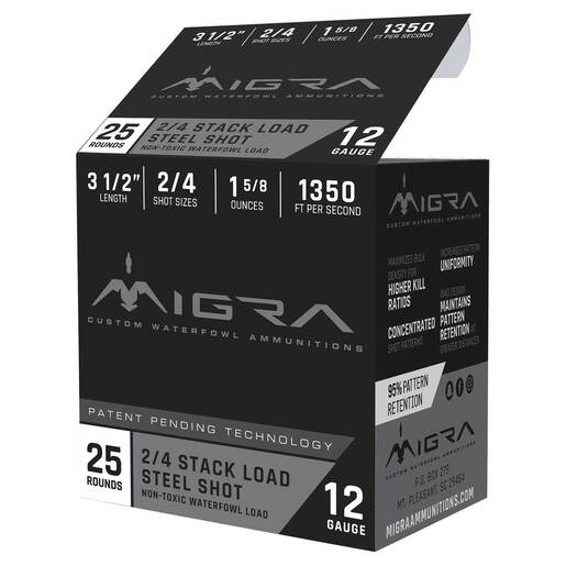 Migra Steel Waterfowl Load 12 Gauge 3-1/2in 2/4 1 5/8oz Waterfowl Shotshells Ammo - 25 Rounds Ammo - 2 / 4 25 Rounds - 2 / 4 Ammo