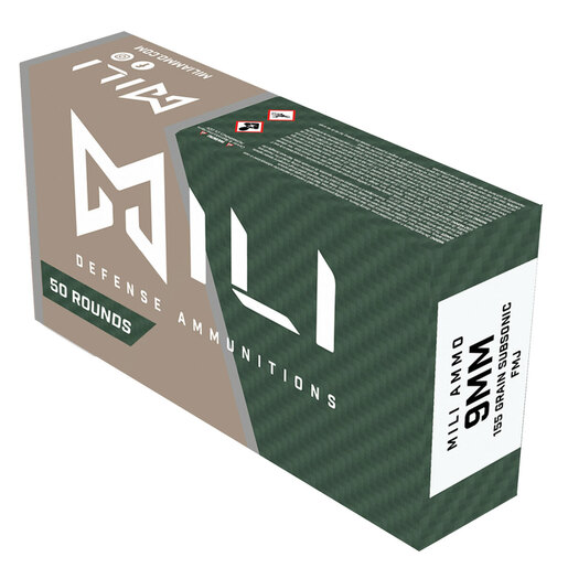 Mili Ammunition Custom Subsonic 9mm Luger 155gr Subsonic FMJ Handgun Ammo Ammo - 50 Rounds 50 Rounds Ammo