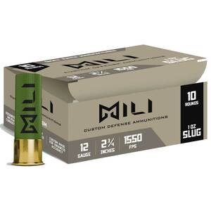MILI Ammunitions Rifled Slug 12 Gauge 2-3/4in 1oz Slug Shotshells - 10 rounds