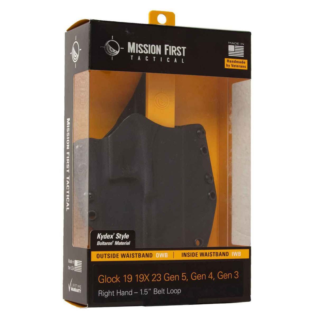 Mission First Tactical Glock 19/23/44 Outside the Waistband Right Hand Holster - Black Mission First Tactical Glock 19/23/44 Outside the Waistband Right Hand Holster - Black