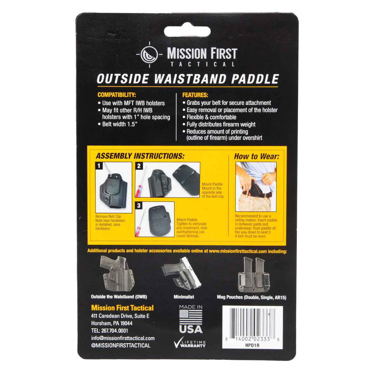 Mission First Tactical Inside Waistband to Outside Waistband Paddle - Black - Black Mission First Tactical Inside Waistband to Outside Waistband Paddle - Black - Black