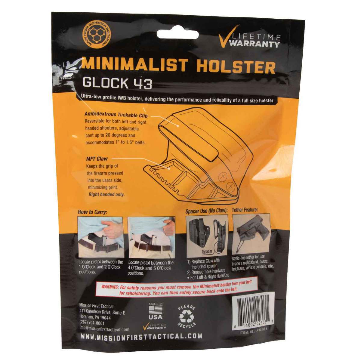 Mission First Tactical Minimalist Glock 42/43 Ambidextrous Appendix IWB Holster - Black Mission First Tactical Minimalist Glock 42/43 Ambidextrous Appendix IWB Holster - Black
