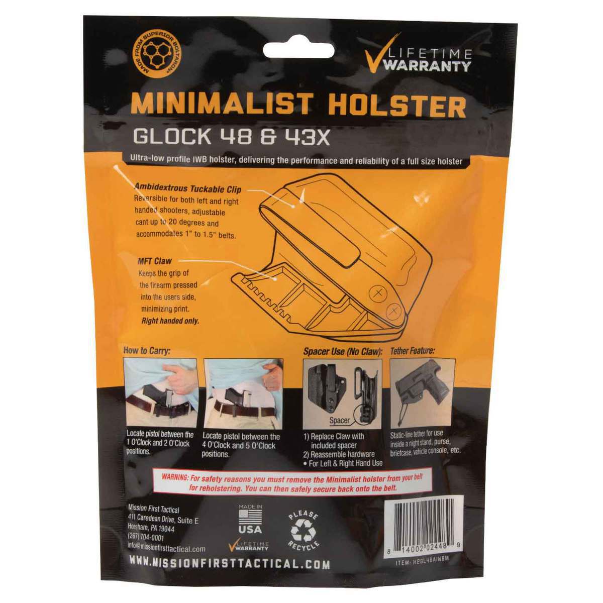 Mission First Tactical Minimalist Glock 48/43X Ambidextrous Appendix IWB Holster - Black Mission First Tactical Minimalist Glock 48/43X Ambidextrous Appendix IWB Holster - Black