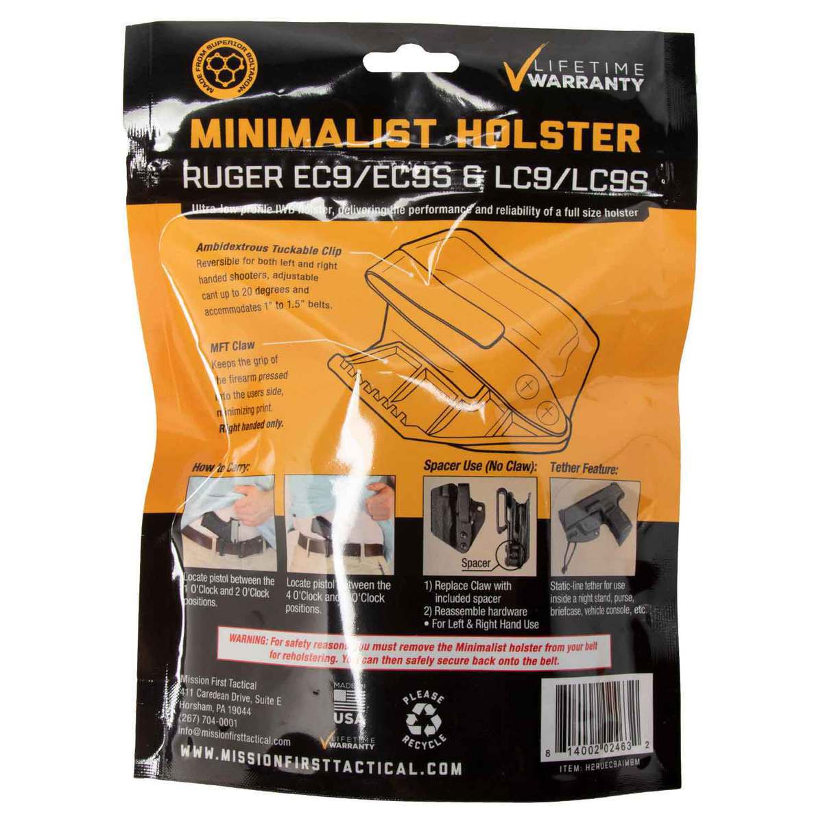 Mission First Tactical Minimalist Ruger EC9/LC9 Inside the Waistband Ambidextrous Holster - Black Mission First Tactical Minimalist Ruger EC9/LC9 Inside the Waistband Ambidextrous Holster - Black