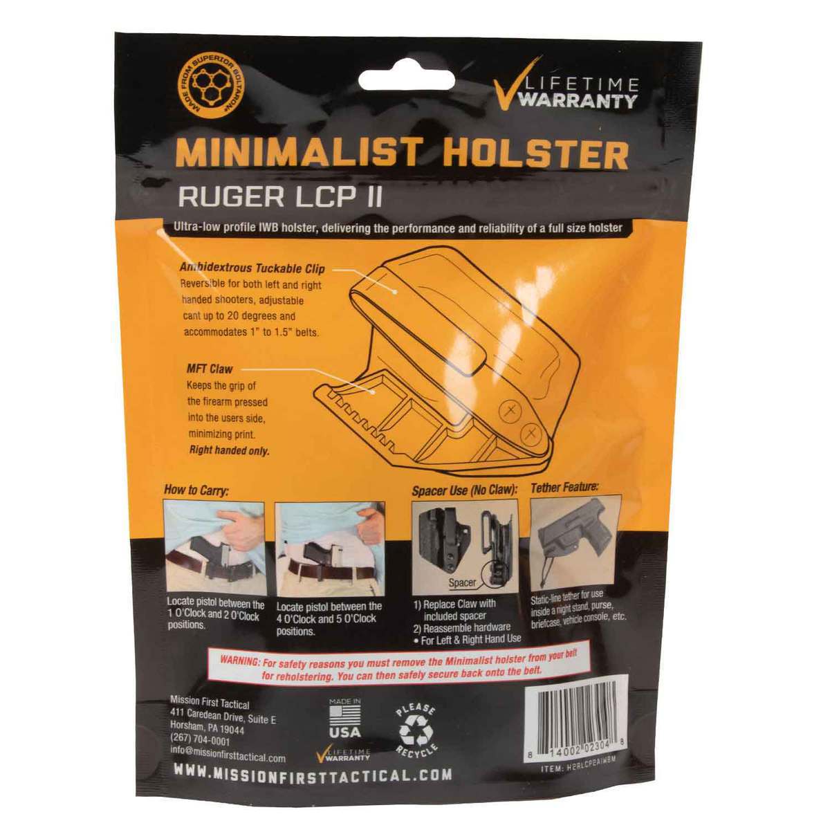 Mission First Tactical Minimalist Ruger LCP II Inside the Waistband Ambidextrous Holster - Black Mission First Tactical Minimalist Ruger LCP II Inside the Waistband Ambidextrous Holster - Black