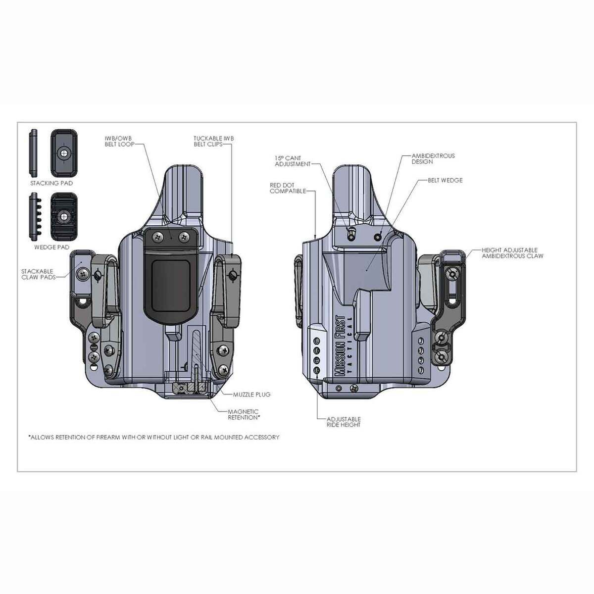 Mission First Tactical Pro Series Glock 43x TLR7 Inside/Outside the Waistband Ambidextrous Holster - Black Mission First Tactical Pro Series Glock 43x TLR7 Inside/Outside the Waistband Ambidextrous Holster - Black