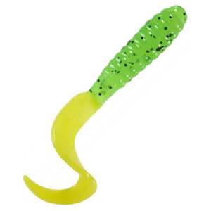 Mister Twister Teenie Curly Tail Grub - Lime/Black Flake/Yellow Tail, 2in, 20pk, 20pk