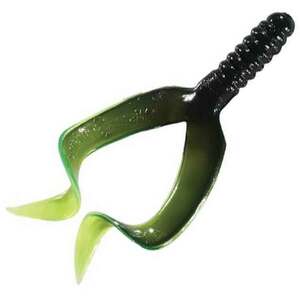 Mister Twister Double Tail Grub - Black/Chartreuse, 4in, 4pk
