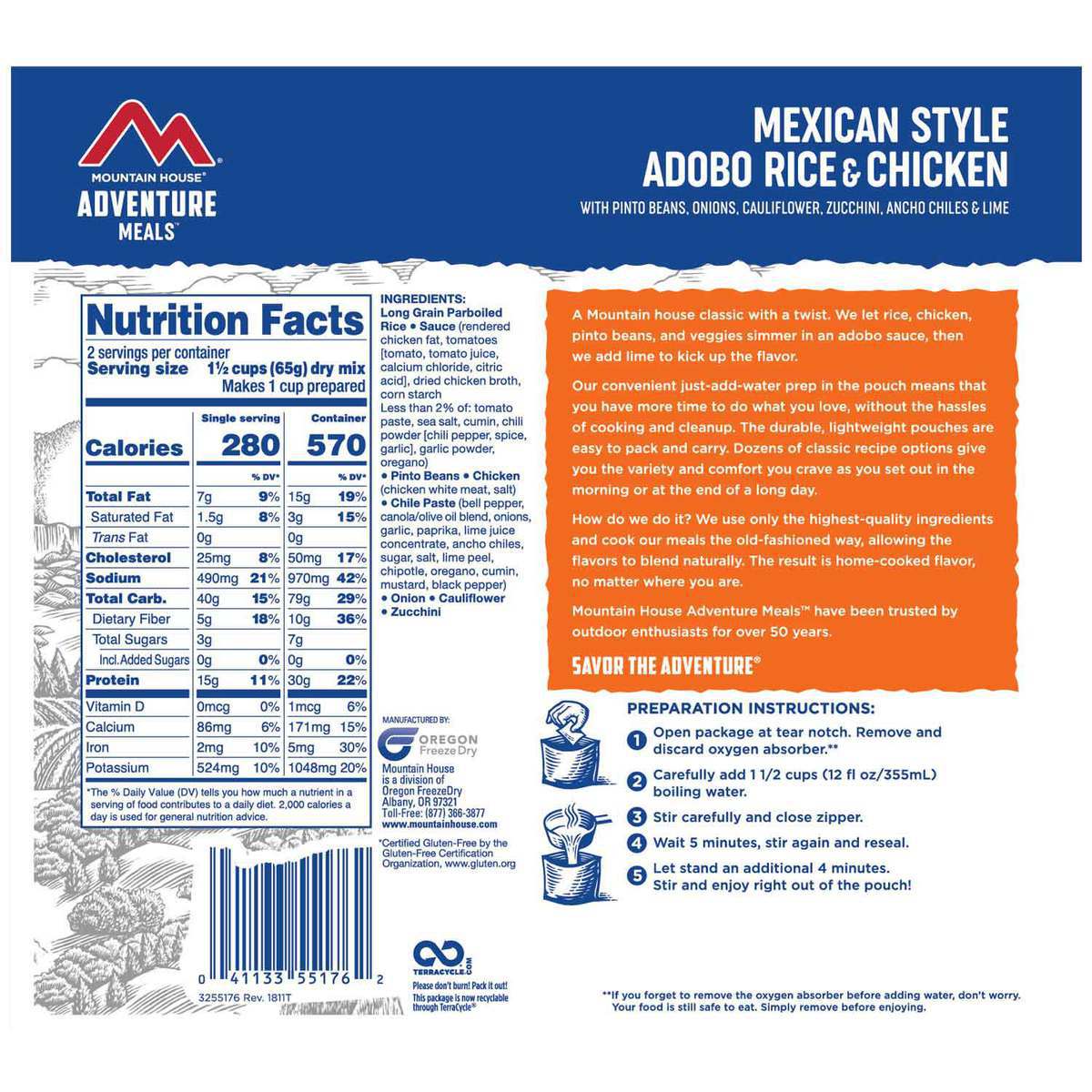 Mountain House Mexican Style Adobo Rice & Chicken - 2 Servings Mountain House Mexican Style Adobo Rice & Chicken - 2 Servings