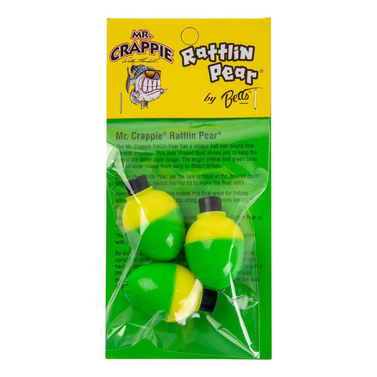 Mr. Crappie by Betts Rattlin' Pear Bobber - Yellow/Green 1in - Yellow/Green Mr. Crappie by Betts Rattlin' Pear Bobber - Yellow/Green 1in - Yellow/Green