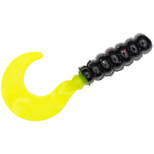 Mr. Crappie 2in Curly Tail Grub - Tuxedo Black/Chartreuse Laminate, 2in, 15 Pack