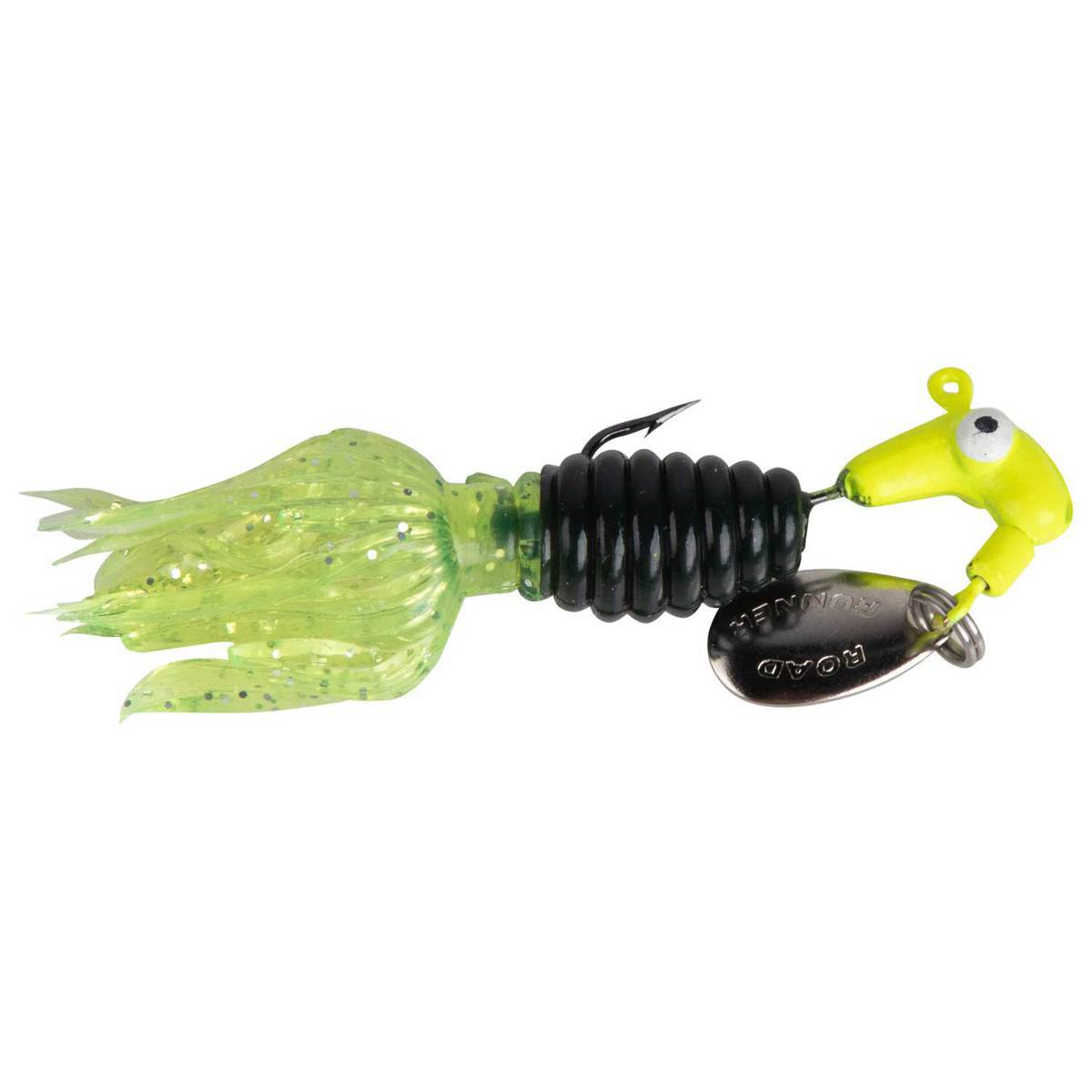black crappie fishing lures Mr. Sausage Jig Head Spins Pre-Rigged Slabalicious Tuxedo Chart 1/8 oz MRCSHSIPS18-183 and casting around brush piles Black Chartreuse Crappie Underspin Jig