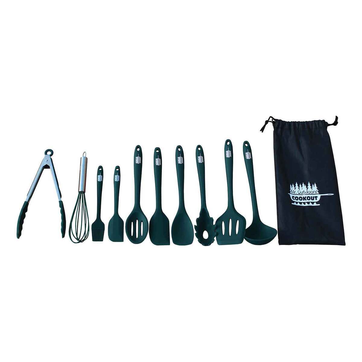Mr. Outdoors 10 Piece Silicone Coated Utensil Set with Carry Bag - Green Mr. Outdoors 10 Piece Silicone Coated Utensil Set with Carry Bag - Green
