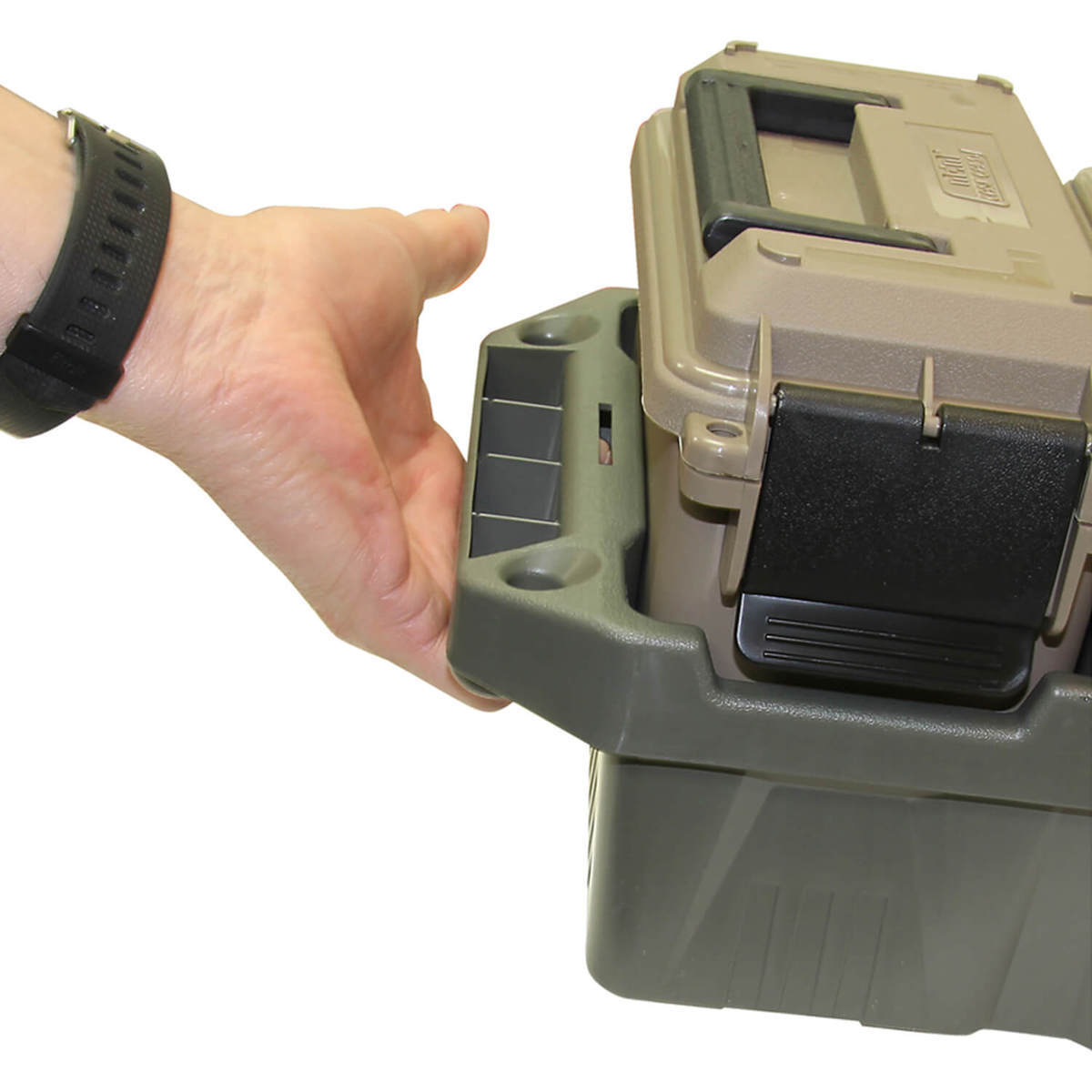 MTM 5-Can Mini Ammo Crate - Brown/Black - Brown/Black 24.6in x 8.3in x 7in MTM 5-Can Mini Ammo Crate - Brown/Black - Brown/Black 24.6in x 8.3in x 7in