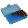 MTM P50 Flip-Top 9mm Luger/380 Auto (ACP) Ammo Box - 50 Rounds - Clear Blue - Clear Blue