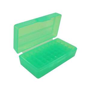 MTM P50 Flip-Top 9mm Luger/380 Auto (ACP) Ammo Box - 50 Rounds - Clear Green