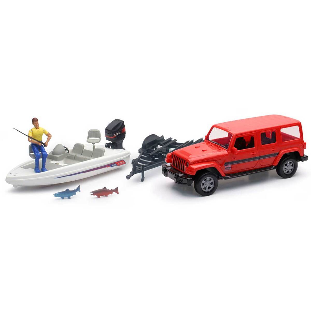 New Ray Jeep Wrangler with Fishing Boat Set