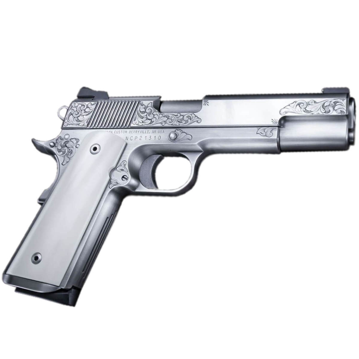 Vip Gun Nighthawk Custom VIP Engraved 45 Auto (ACP) 5in Nickel/White Pistol - 8 ...