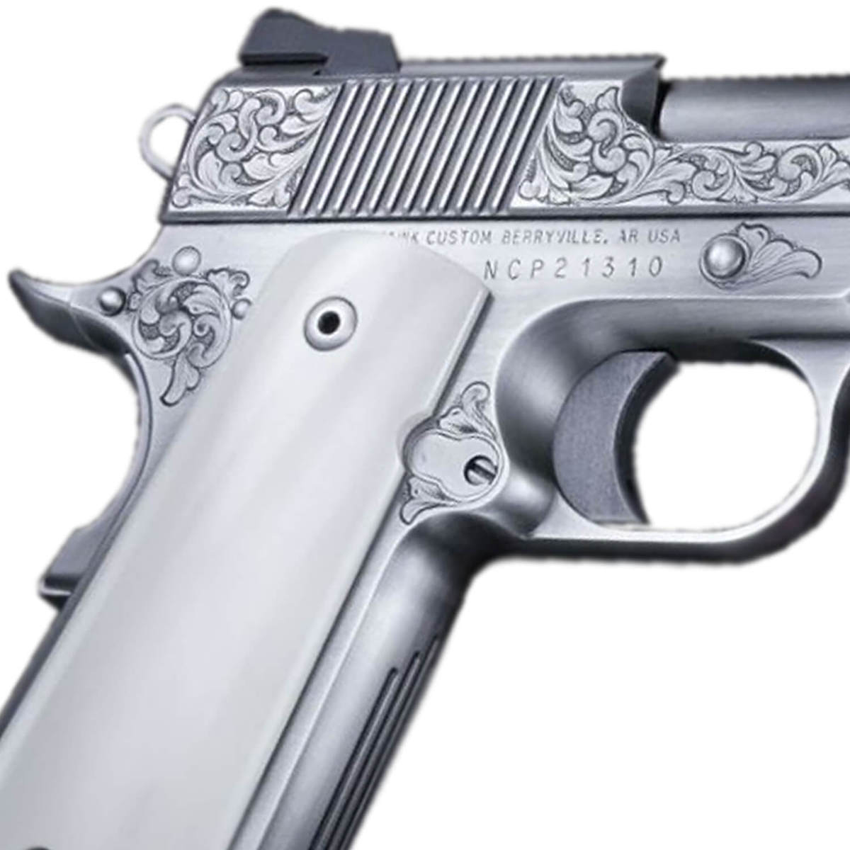 Vip Gun Nighthawk Custom VIP Engraved 45 Auto (ACP) 5in Nickel/White Pistol - 8 ...