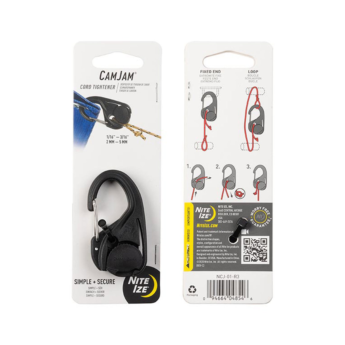 Nite Ize CamJam Cord Tightener - 1 Pack - Black 1.36in x 2.63in x 0.59in Nite Ize CamJam Cord Tightener - 1 Pack - Black 1.36in x 2.63in x 0.59in