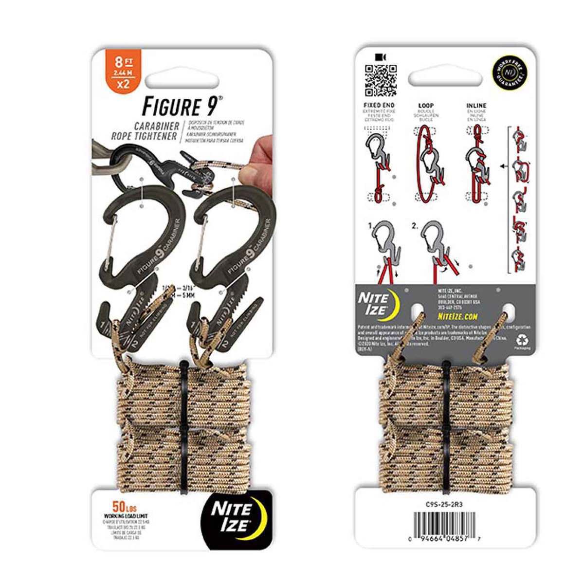 Nite Ize Figure 9 Carabiner Rope Tightener -2 Pack - Tan Nite Ize Figure 9 Carabiner Rope Tightener -2 Pack - Tan