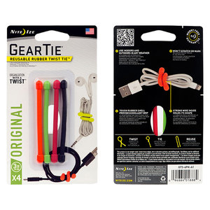 Nite Ize Gear Tie 3 inch Reusable Rubber Twist Tie - Assorted 4 Pack