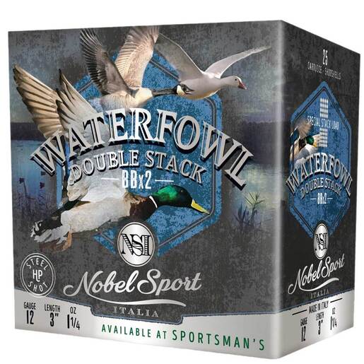 Nobel Steel Waterfowl Sport 12 Gauge 3in BB 1 1/4oz Waterfowl Shotshells Ammo - 25 Rounds Ammo - BB 25 Rounds - BB Ammo