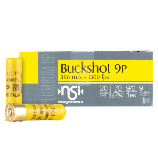 NobelSport Italia Buckshot HP 20 Gauge 2-3/4in 1BK 9 Pellets High Velocity Buckshot Ammo - 10 Rounds Ammo - 1 Buck 10 Rounds - 1 Buck Ammo