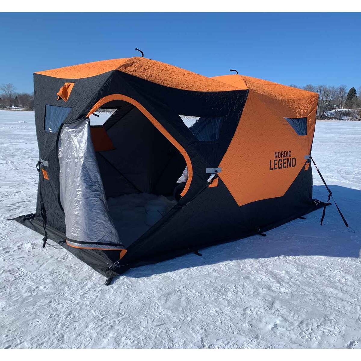 Nordic Legend Aurora Double Hub Ice Fishing Shelter - Orange, Black Nordic Legend Aurora Double Hub Ice Fishing Shelter - Orange, Black