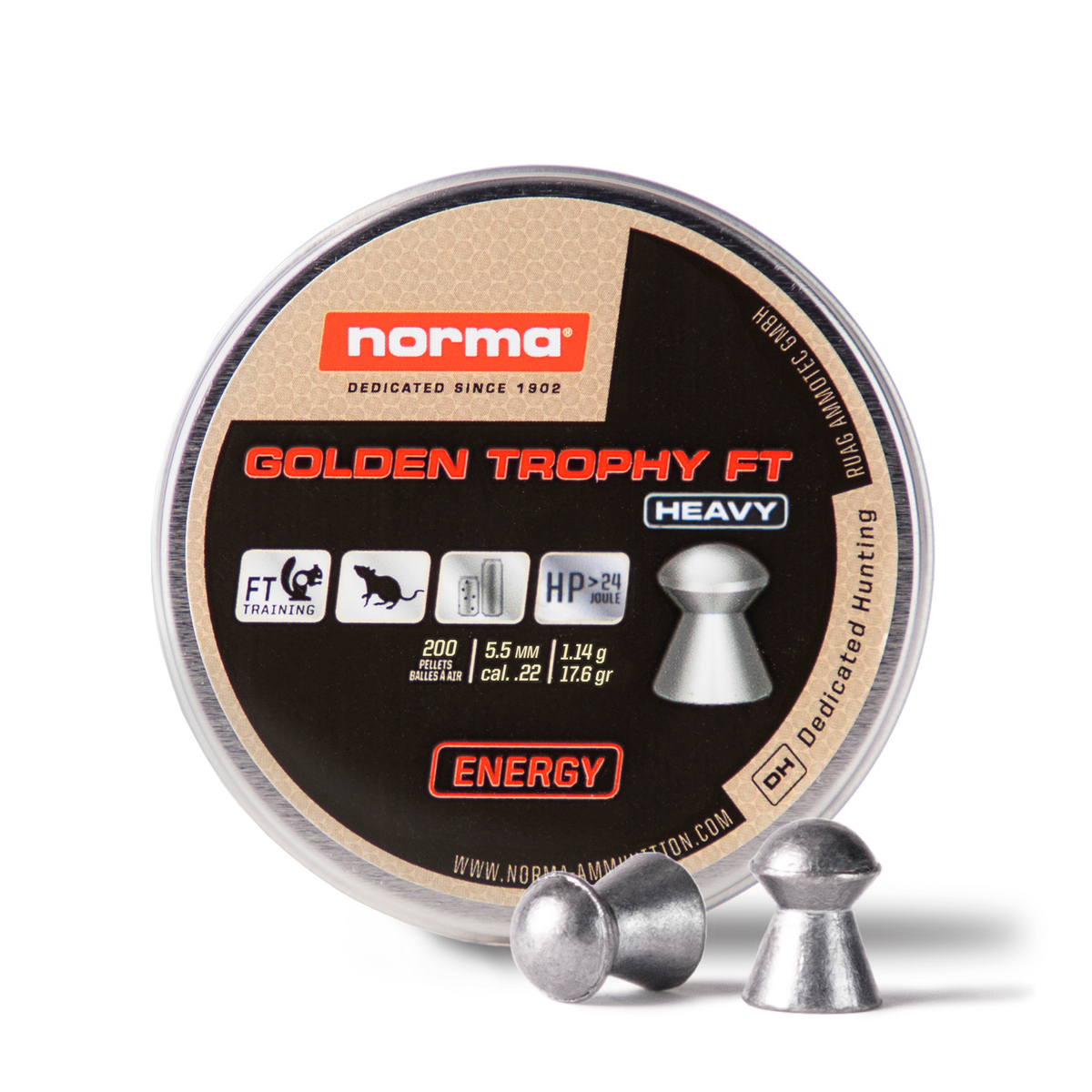 Norma Golden Trophy FT Heavy 22 Caliber 17.6gr Domed Air Gun Pellets - 200 Count Norma Golden Trophy FT Heavy 22 Caliber 17.6gr Domed Air Gun Pellets - 200 Count
