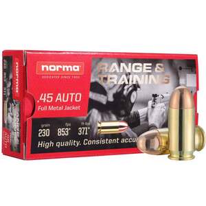 Norma Range & Training 45 Auto (ACP) 230gr FMJ Handgun Ammo - 50 Rounds