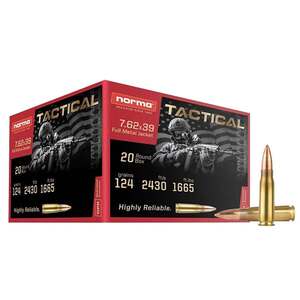 Norma Range & Training 7.62x39mm 124gr FMJ Rifle Ammo - 20 Rounds