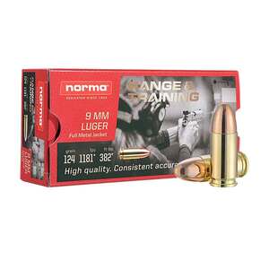 Norma Range & Training 9mm Luger 124gr FMJ Handgun Ammo - 50 Rounds