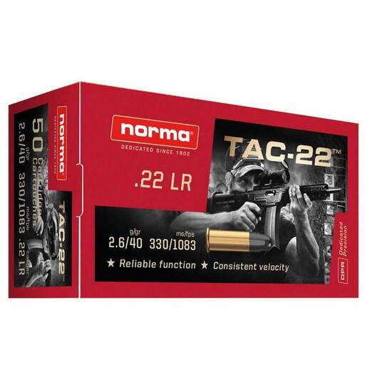 Norma TAC 22 Long Rifle 40gr LRN Rimfire Ammo – 50 Rounds
