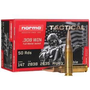 Norma Tactical 308 Winchester 147gr FMJ Rifle Ammo - 50 Rounds