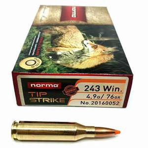 Norma Tipstrike Varmint 243 Winchester 76gr PT Rifle Ammo - 20 Rounds