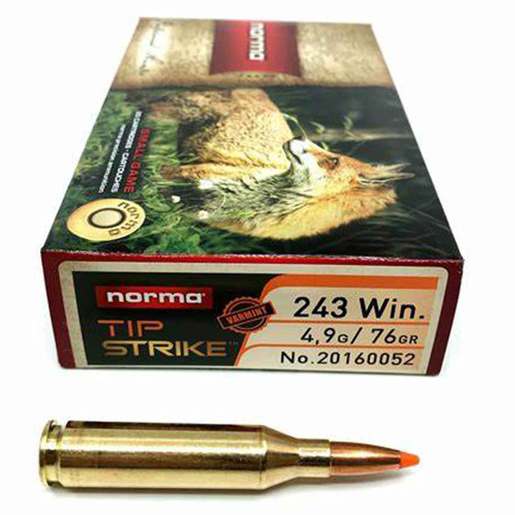 Norma Tipstrike Varmint 243 Winchester 76gr PT Rifle Ammo Ammo - 20 Rounds 20 Rounds Ammo