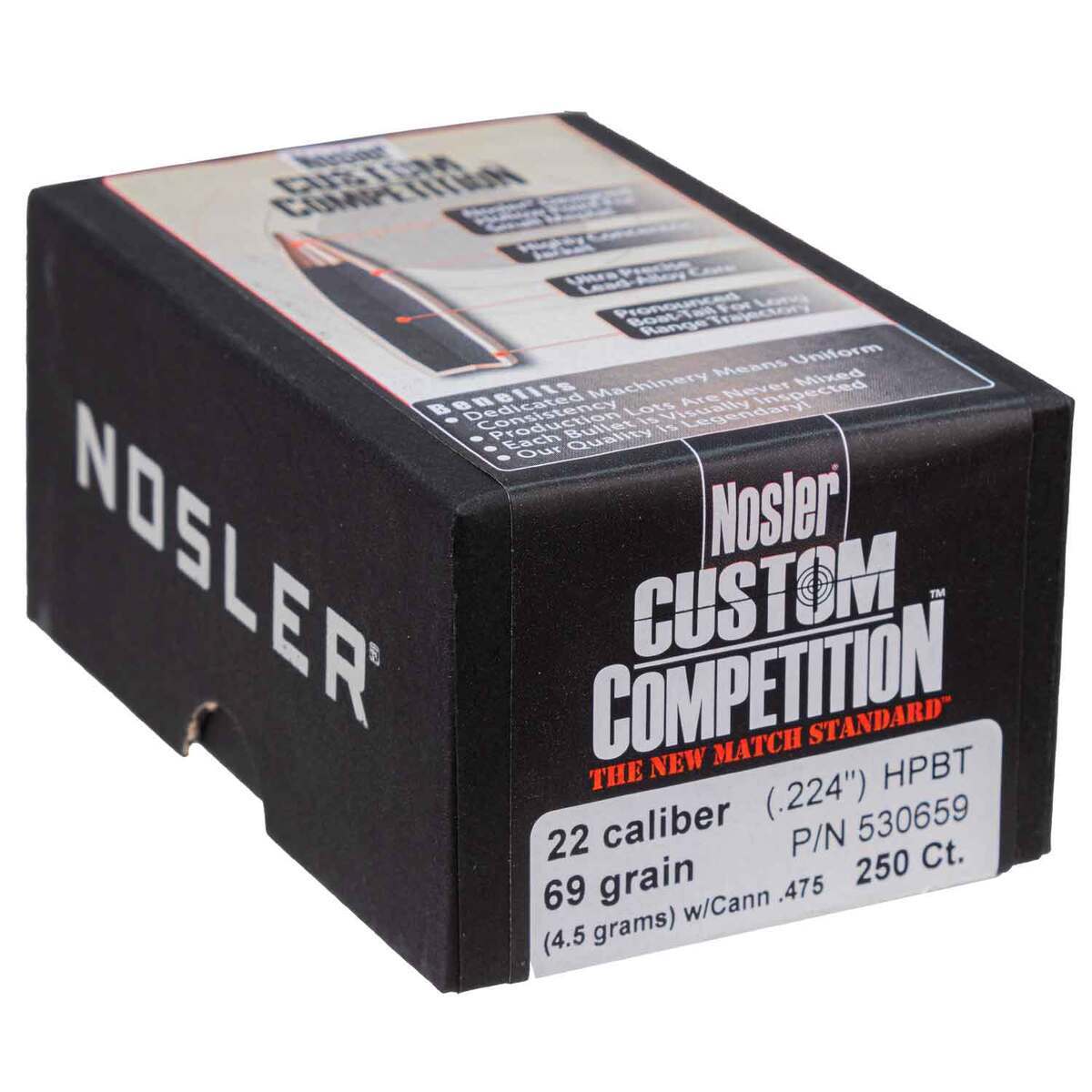 Nosler Custom Competition 22 Nosler 69gr HPBT Rifle Ammo - 250 Rounds Nosler Custom Competition 22 Nosler 69gr HPBT Rifle Ammo - 250 Rounds