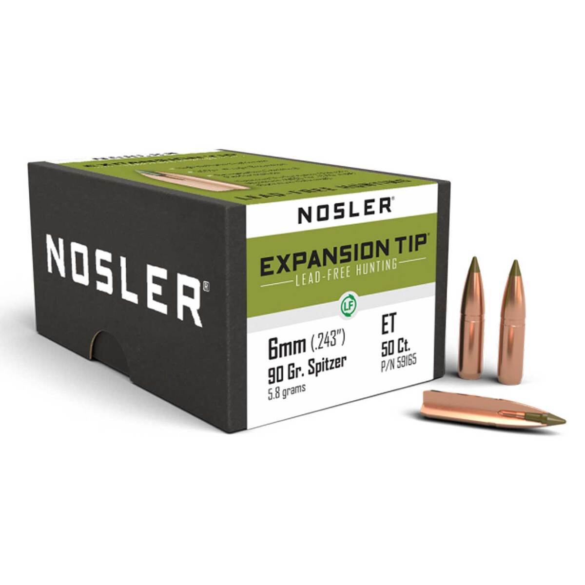Nosler 243 Caliber/6mm Expansion Tip 90gr Reloading Bullets - 50 Count Nosler 243 Caliber/6mm Expansion Tip 90gr Reloading Bullets - 50 Count