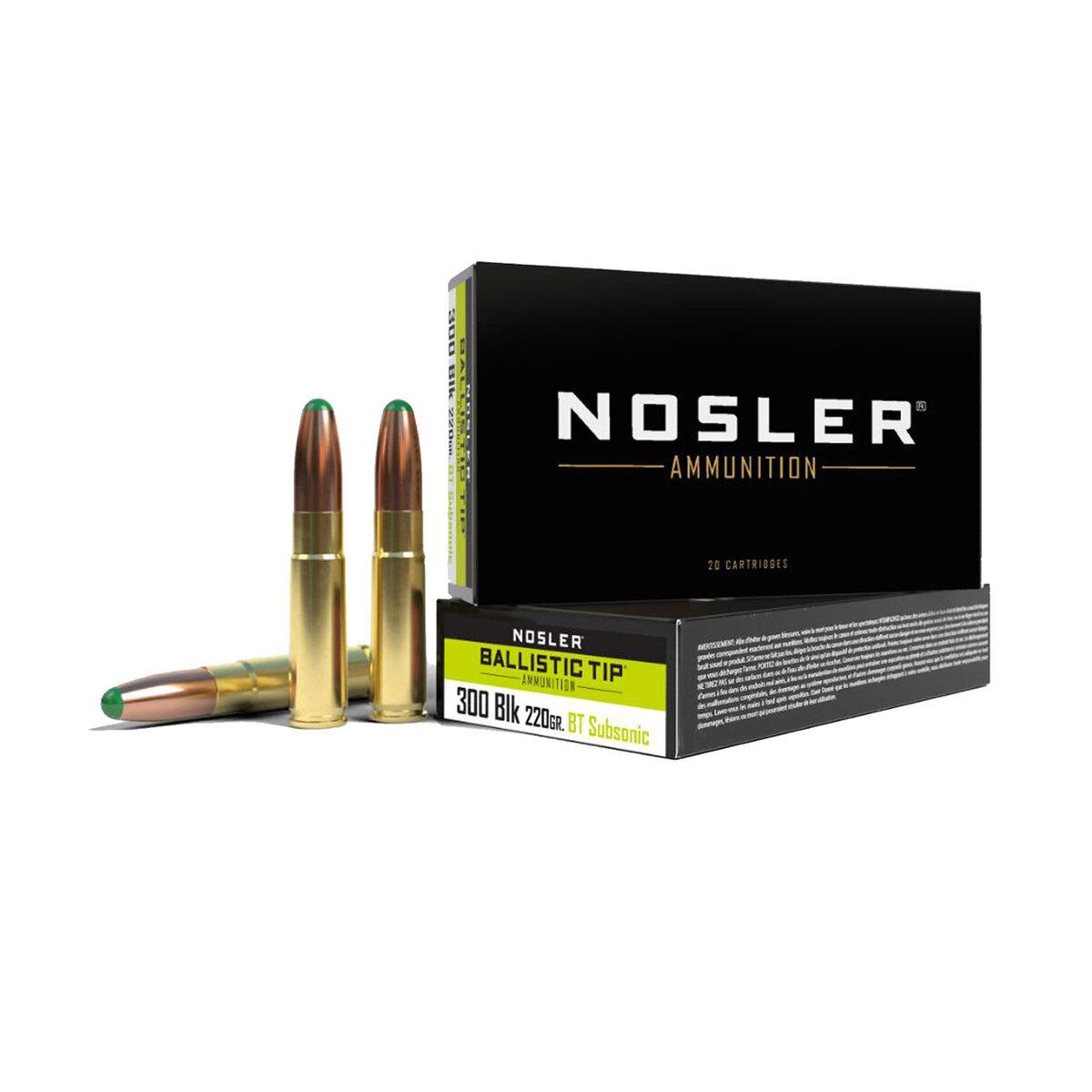 Nosler 300 AAC Blackout 220gr Ballistic Tip Hunting Rifle Ammo - 20 Rounds Nosler 300 AAC Blackout 220gr Ballistic Tip Hunting Rifle Ammo - 20 Rounds