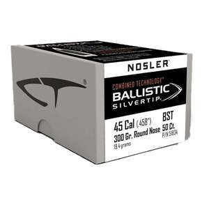 Nosler Cann Ballistic Silvertip 458 Caliber 300gr Round Nose Reloading Bullets - 50 Rounds