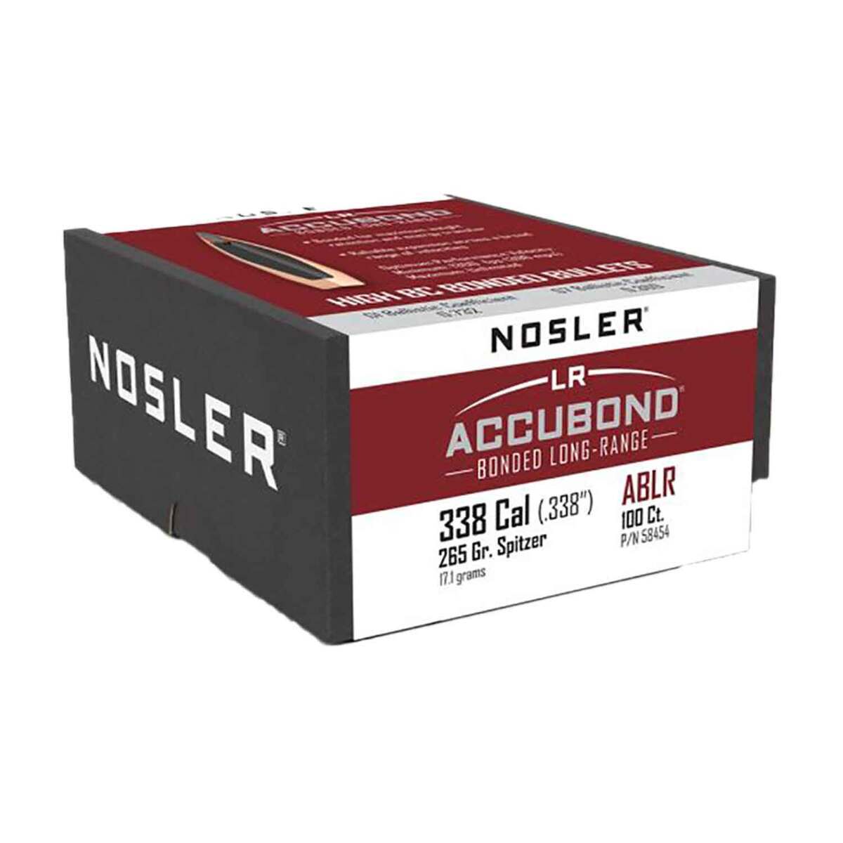 Nosler AccuBond Long Range 338 Caliber 265gr Spitzer Point Reloading Bullets - 100 Rounds Nosler AccuBond Long Range 338 Caliber 265gr Spitzer Point Reloading Bullets - 100 Rounds