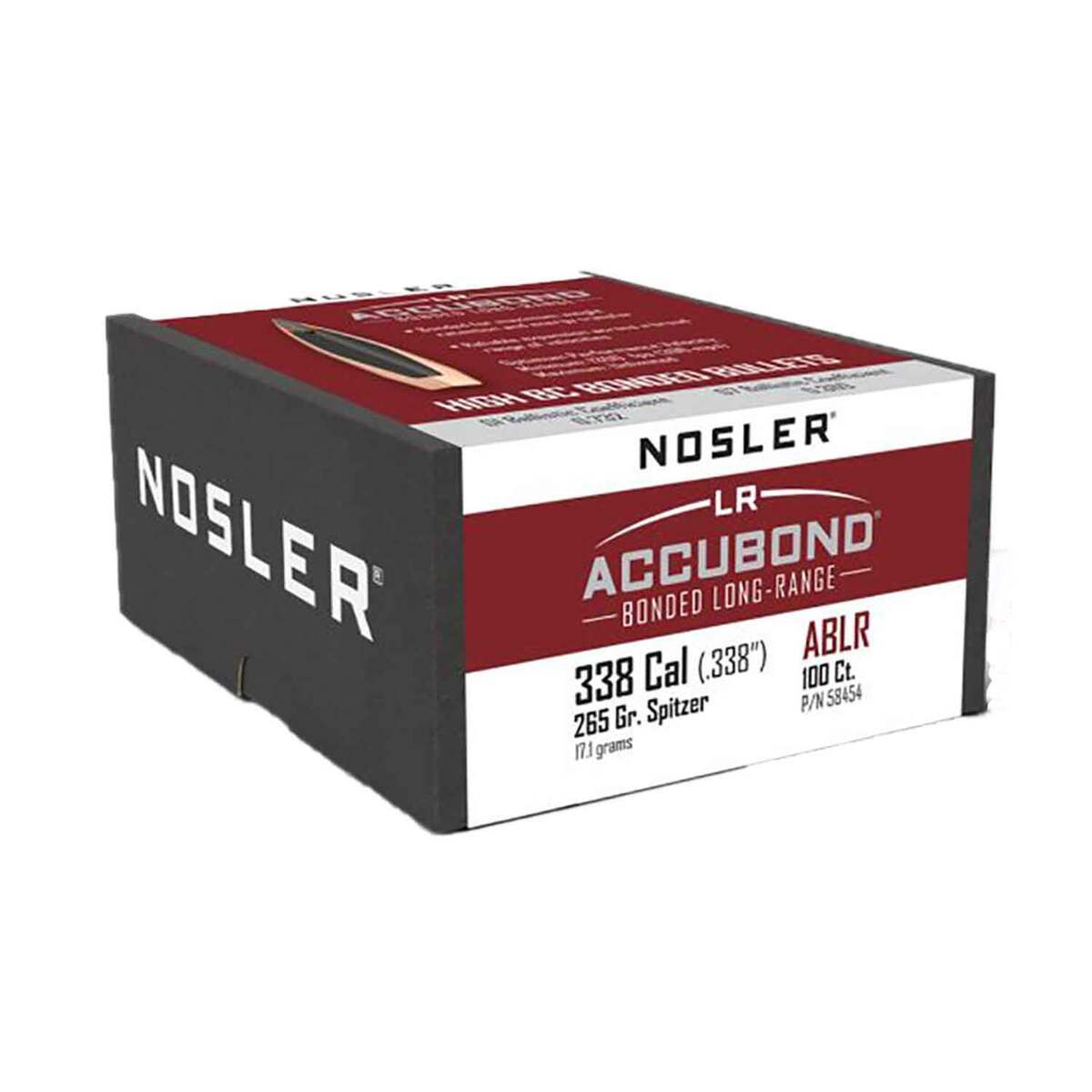 Nosler AccuBond Long Range 338 Caliber 300gr Spitzer Point Reloading Bullets - 100 Rounds Nosler AccuBond Long Range 338 Caliber 300gr Spitzer Point Reloading Bullets - 100 Rounds