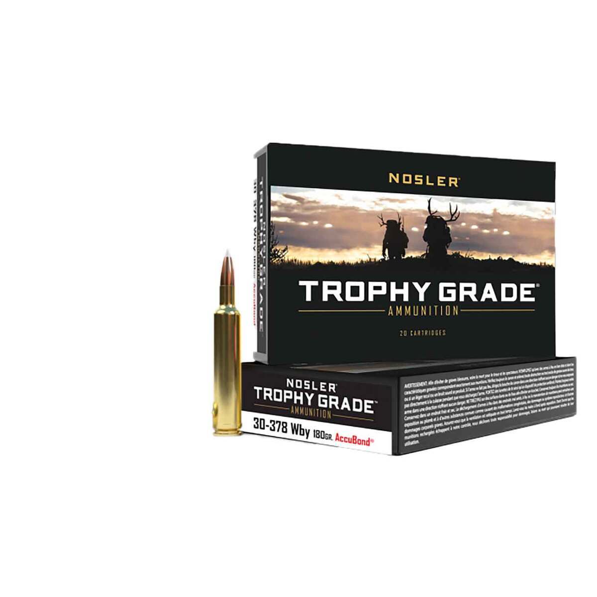 Nosler AccuBond Trophy Grade 30-378 Weatherby Magnum 180gr Spitzer Point Rifle Ammo - 20 Rounds Nosler AccuBond Trophy Grade 30-378 Weatherby Magnum 180gr Spitzer Point Rifle Ammo - 20 Rounds