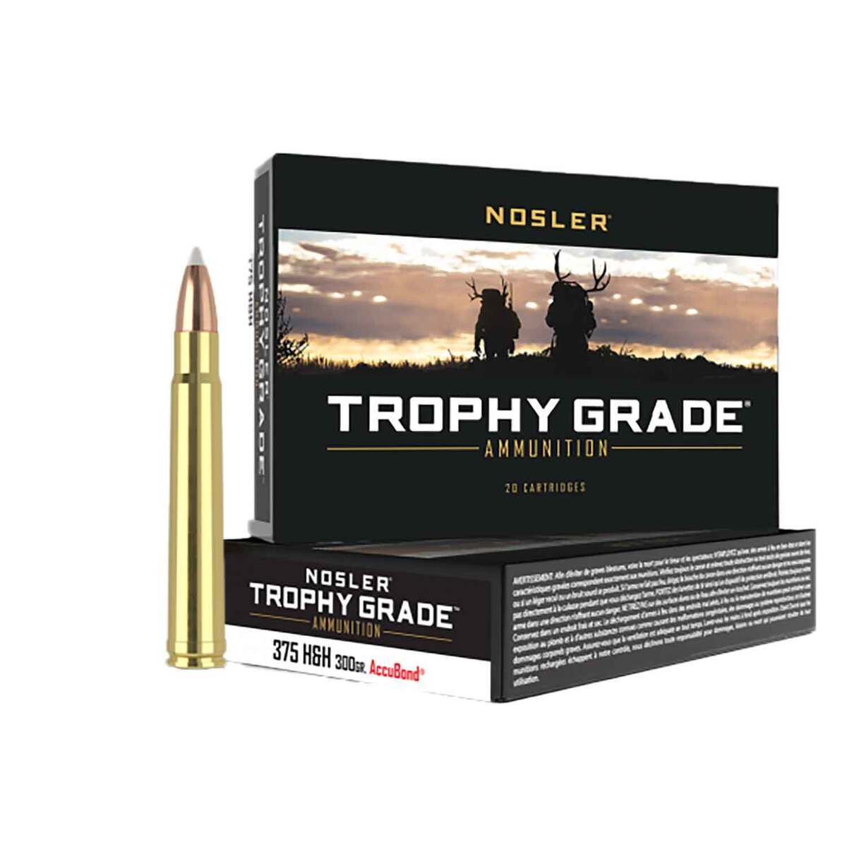 Nosler AccuBond Trophy Grade 375 H&H Magnum 300gr Spitzer Point Rifle Ammo - 20 Rounds Nosler AccuBond Trophy Grade 375 H&H Magnum 300gr Spitzer Point Rifle Ammo - 20 Rounds
