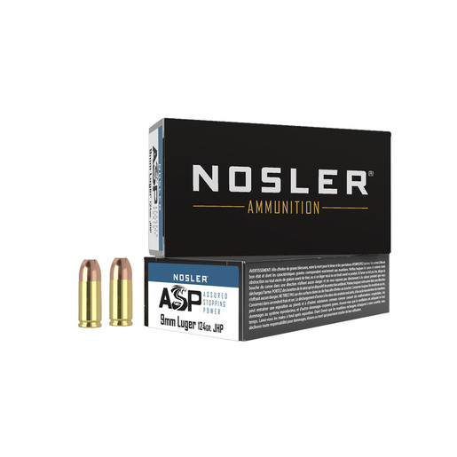Nosler Assured Stopping Power 9mm Luger 124gr JHP Handgun Ammo Ammo - 50 Rounds 50 Rounds Ammo